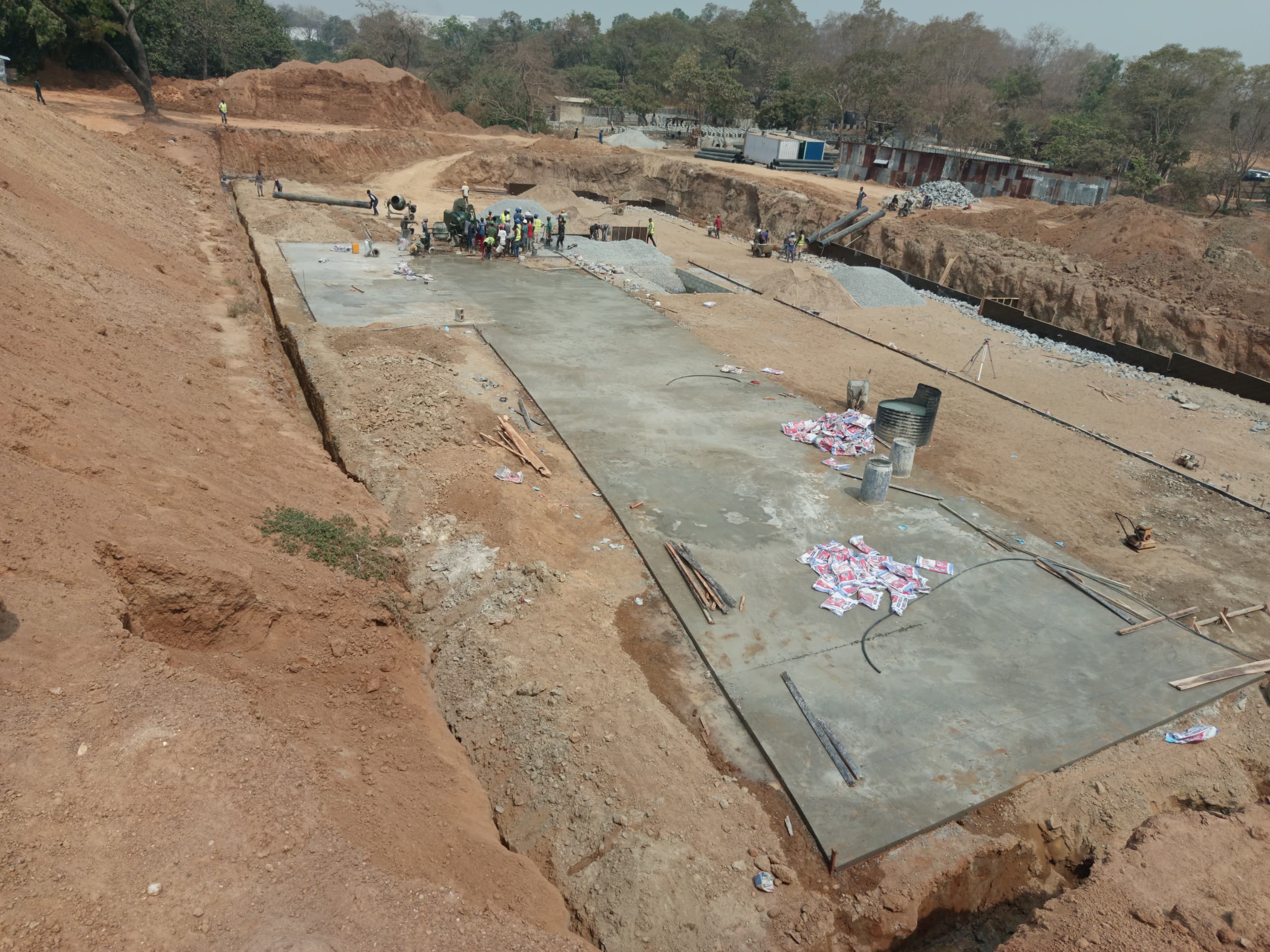 Concrete slab poured to line